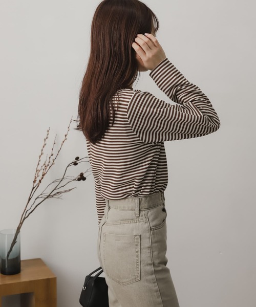 SENSE OF PLACE by URBAN RESEARCH(センスオブプレイスバイアーバンリサーチ)の「リンガーボーダーロングTシャツ(Tシャツ/カットソー・レディース・ブラック系その他/ブラウン系その他/グリーン系その他/パープル系その他/イエロー系その他/オレンジ系その他・ONE)」の13枚目の写真