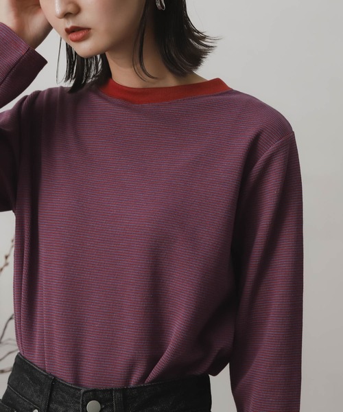 SENSE OF PLACE by URBAN RESEARCH(センスオブプレイスバイアーバンリサーチ)の「リンガーボーダーロングTシャツ(Tシャツ/カットソー・レディース・ブラック系その他/ブラウン系その他/グリーン系その他/パープル系その他/イエロー系その他/オレンジ系その他・ONE)」の20枚目の写真