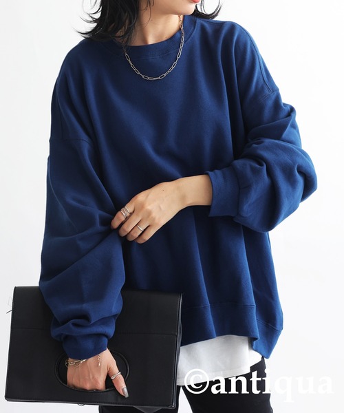 antiqua(アンティカ)の「ショート丈裏毛プルオーバー(スウェット・レディース・杢グレー/スミクロ/ブラック/グレイッシュベージュ/ブルー系その他/グリーン/レッド/ピンク/レンガ/イエロー系その他/ダークグリーン/ネイビー/ベビーピンク/ダークブラウン/アイボリー/ブラウン系その他/パープル・FREE)」の10枚目の写真