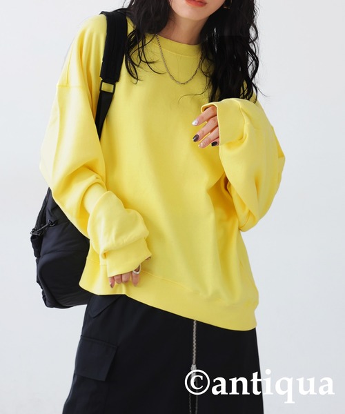 antiqua(アンティカ)の「ショート丈裏毛プルオーバー(スウェット・レディース・杢グレー/スミクロ/ブラック/グレイッシュベージュ/ブルー系その他/グリーン/レッド/ピンク/レンガ/イエロー系その他/ダークグリーン/ネイビー/ベビーピンク/ダークブラウン/アイボリー/ブラウン系その他/パープル・FREE)」の13枚目の写真