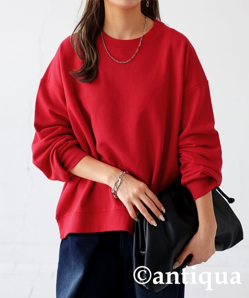 antiqua(アンティカ)の「ショート丈裏毛プルオーバー(スウェット・レディース・杢グレー/スミクロ/ブラック/グレイッシュベージュ/ブルー系その他/グリーン/レッド/ピンク/レンガ/イエロー系その他/ダークグリーン/ネイビー/ベビーピンク/ダークブラウン/アイボリー/ブラウン系その他/パープル・FREE)」の16枚目の写真