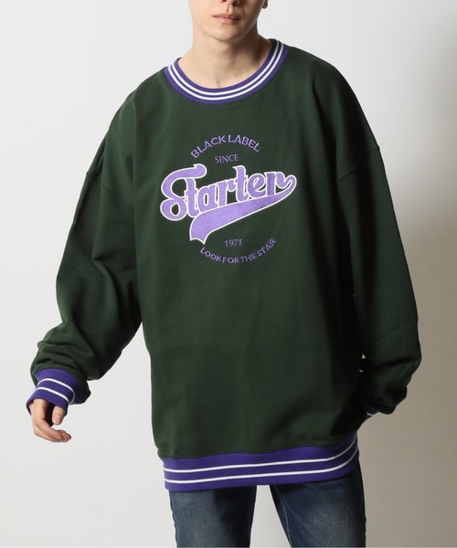 【STARTER /スターター】オーバーサイズ リンガー カレッジデザイン 裏毛トレーナー スウェット