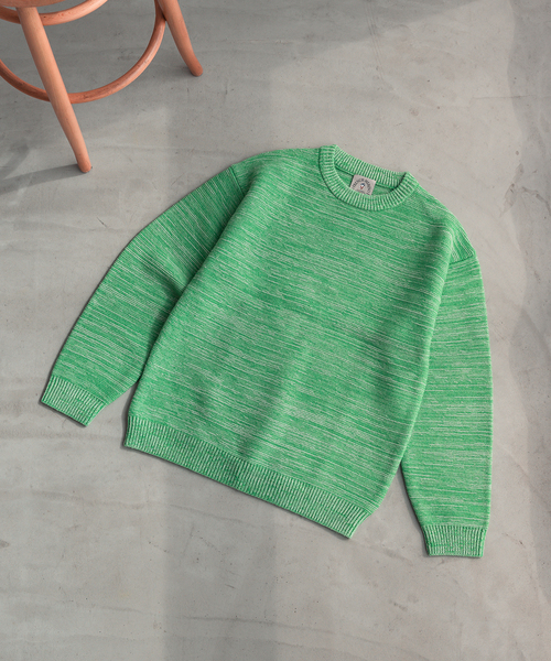 EDIFICE（エディフィス）の「フレンチメリノ メランジ ガーター オーバーサイズ クルーネック ニット（ニット/セーター・メンズ・パープル/グリーン/カーキ・LARGE/SMALL/MEDIUM）」の4枚目の写真