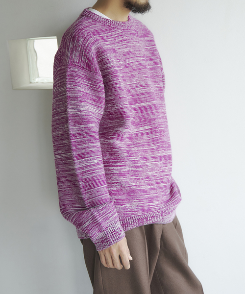 EDIFICE（エディフィス）の「フレンチメリノ メランジ ガーター オーバーサイズ クルーネック ニット（ニット/セーター・メンズ・パープル/グリーン/カーキ・LARGE/SMALL/MEDIUM）」の7枚目の写真