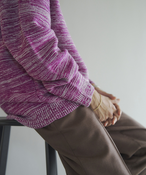 EDIFICE（エディフィス）の「フレンチメリノ メランジ ガーター オーバーサイズ クルーネック ニット（ニット/セーター・メンズ・パープル/グリーン/カーキ・LARGE/SMALL/MEDIUM）」の9枚目の写真