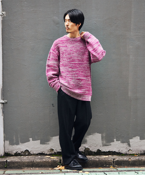 EDIFICE（エディフィス）の「フレンチメリノ メランジ ガーター オーバーサイズ クルーネック ニット（ニット/セーター・メンズ・パープル/グリーン/カーキ・LARGE/SMALL/MEDIUM）」の11枚目の写真