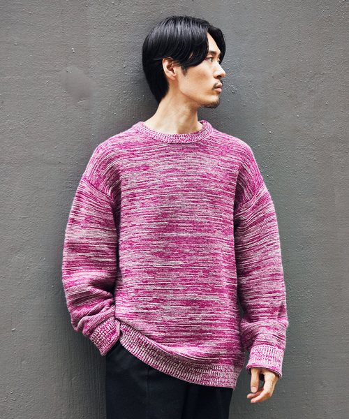 EDIFICE（エディフィス）の「フレンチメリノ メランジ ガーター オーバーサイズ クルーネック ニット（ニット/セーター・メンズ・パープル/グリーン/カーキ・LARGE/SMALL/MEDIUM）」の13枚目の写真