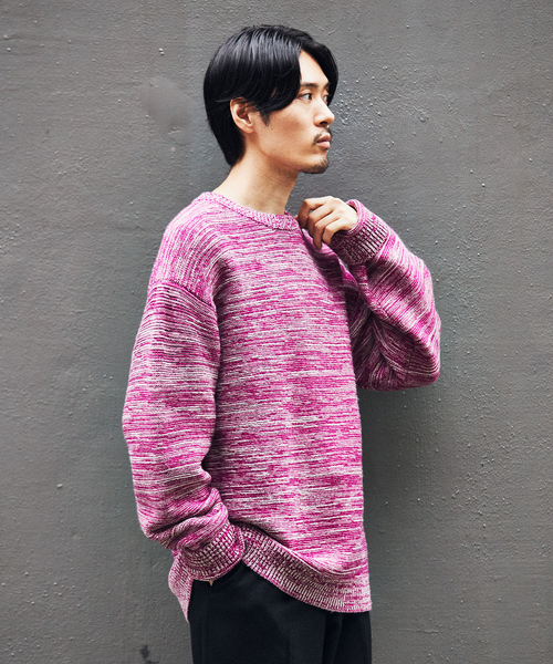 EDIFICE（エディフィス）の「フレンチメリノ メランジ ガーター オーバーサイズ クルーネック ニット（ニット/セーター・メンズ・パープル/グリーン/カーキ・LARGE/SMALL/MEDIUM）」の14枚目の写真