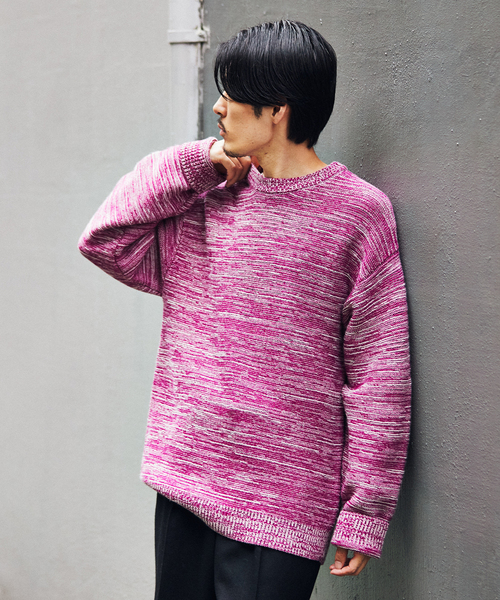 EDIFICE（エディフィス）の「フレンチメリノ メランジ ガーター オーバーサイズ クルーネック ニット（ニット/セーター・メンズ・パープル/グリーン/カーキ・LARGE/SMALL/MEDIUM）」の15枚目の写真