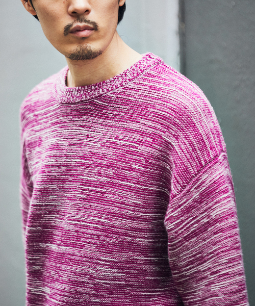 EDIFICE（エディフィス）の「フレンチメリノ メランジ ガーター オーバーサイズ クルーネック ニット（ニット/セーター・メンズ・パープル/グリーン/カーキ・LARGE/SMALL/MEDIUM）」の16枚目の写真