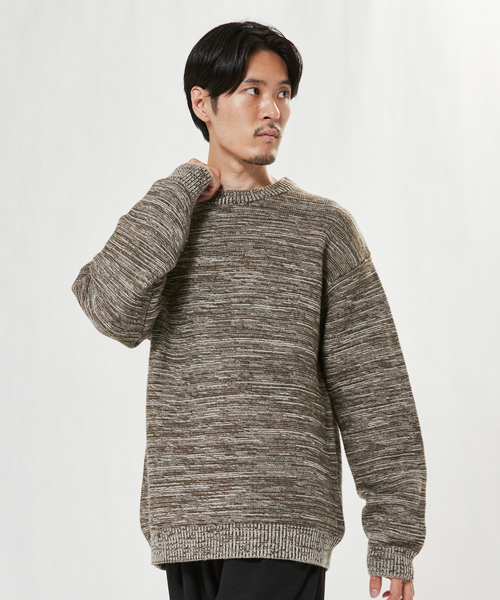 EDIFICE（エディフィス）の「フレンチメリノ メランジ ガーター オーバーサイズ クルーネック ニット（ニット/セーター・メンズ・パープル/グリーン/カーキ・LARGE/SMALL/MEDIUM）」の20枚目の写真