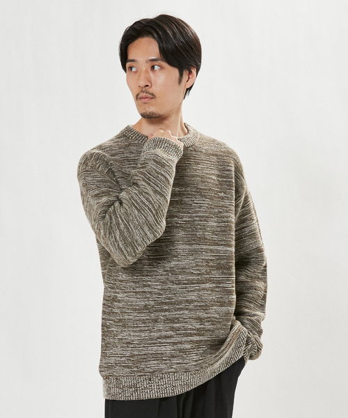 EDIFICE（エディフィス）の「フレンチメリノ メランジ ガーター オーバーサイズ クルーネック ニット（ニット/セーター・メンズ・パープル/グリーン/カーキ・LARGE/SMALL/MEDIUM）」の21枚目の写真