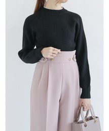 衿パールハイネックリブニットプルオーバー