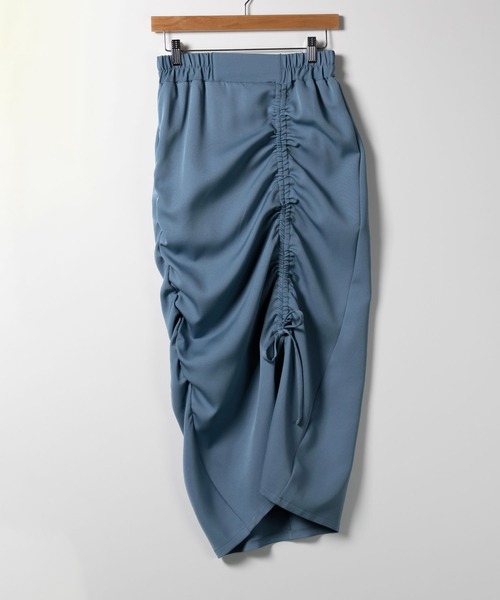 me+em select（ミームセレクト）の「※※【 ７color 】シャーリングリボンギャザースリットスカート（スカート・レディース・グリーン/ブラック/アイボリー/サンドベージュ/チャコール/ブルー/グレー・MEDIUM/LARGE/SMALL）」の14枚目の写真