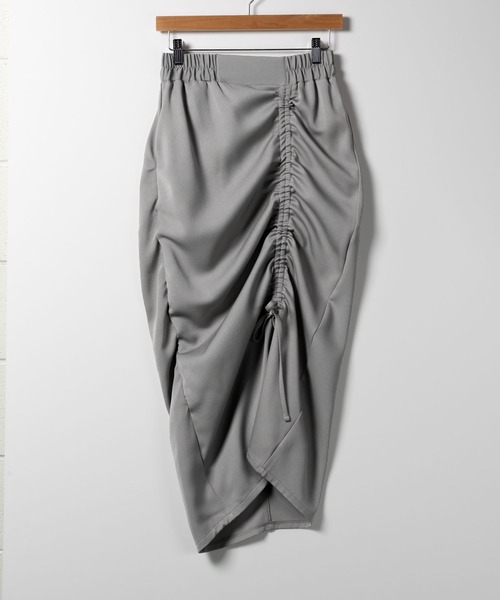 me+em select（ミームセレクト）の「※※【 ７color 】シャーリングリボンギャザースリットスカート（スカート・レディース・グリーン/ブラック/アイボリー/サンドベージュ/チャコール/ブルー/グレー・MEDIUM/LARGE/SMALL）」の12枚目の写真