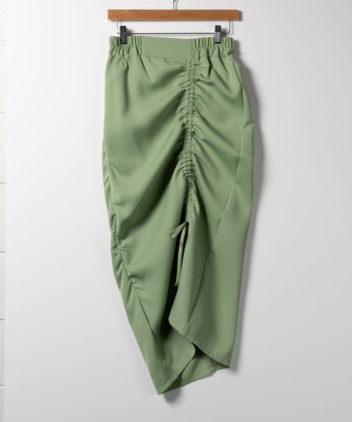 me+em select（ミームセレクト）の「※※【 ７color 】シャーリングリボンギャザースリットスカート（スカート・レディース・グリーン/ブラック/アイボリー/サンドベージュ/チャコール/ブルー/グレー・MEDIUM/LARGE/SMALL）」の13枚目の写真