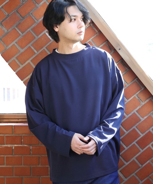 ８(eight)（エイト）の「カットジョーゼットモックネックカットソー（Tシャツ/カットソー・メンズ・ブラック/ネイビー/ブラウン/オフホワイト/グレイッシュベージュ・MEDIUM/LARGE）」の5枚目の写真