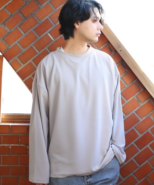 ８(eight)（エイト）の「カットジョーゼットモックネックカットソー（Tシャツ/カットソー・メンズ・ブラック/ネイビー/ブラウン/オフホワイト/グレイッシュベージュ・MEDIUM/LARGE）」の4枚目の写真