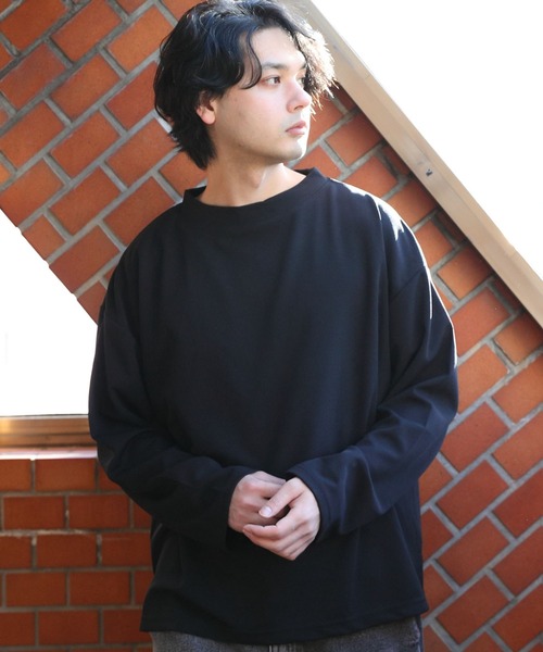 ８(eight)（エイト）の「カットジョーゼットモックネックカットソー（Tシャツ/カットソー・メンズ・ブラック/ネイビー/ブラウン/オフホワイト/グレイッシュベージュ・MEDIUM/LARGE）」の3枚目の写真