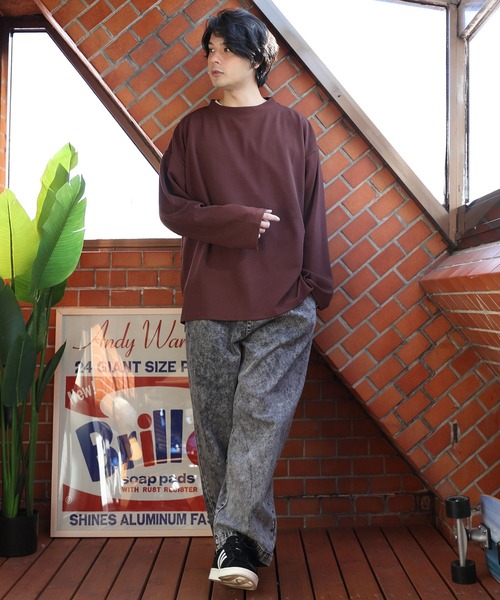 ８(eight)（エイト）の「カットジョーゼットモックネックカットソー（Tシャツ/カットソー・メンズ・ブラック/ネイビー/ブラウン/オフホワイト/グレイッシュベージュ・MEDIUM/LARGE）」の6枚目の写真
