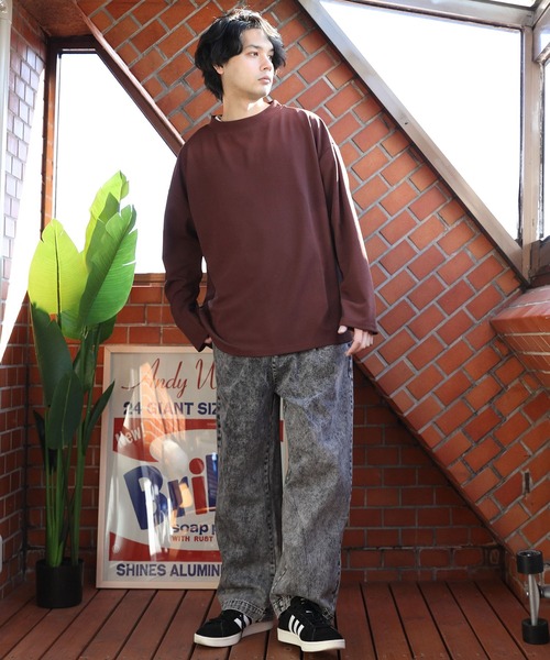 ８(eight)（エイト）の「カットジョーゼットモックネックカットソー（Tシャツ/カットソー・メンズ・ブラック/ネイビー/ブラウン/オフホワイト/グレイッシュベージュ・MEDIUM/LARGE）」の8枚目の写真