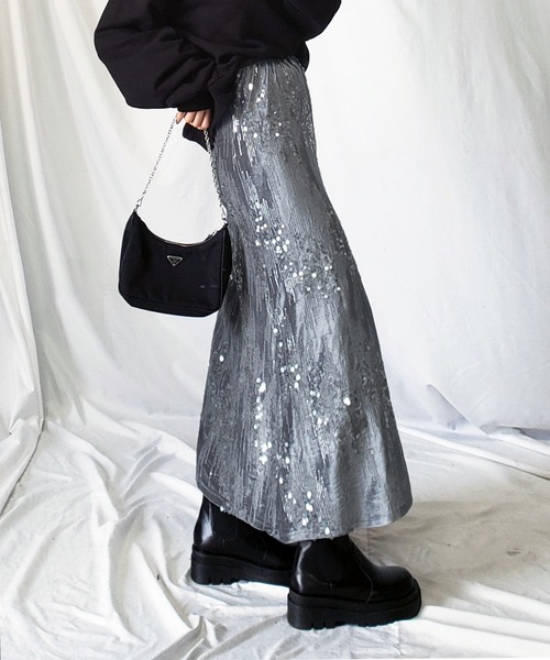 スカート スパンコール スカート レディース アミュレット Amulet スパンコールチュールスカート レディース