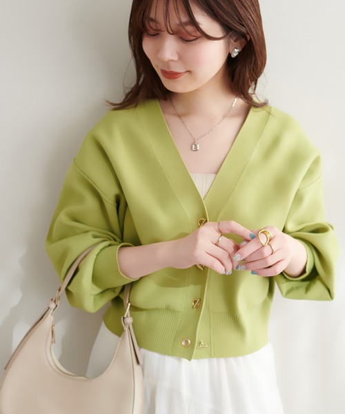 natural couture（ナチュラルクチュール）の「プチプラハトメバー釦カーディガン（カーディガン/ボレロ・レディース・イエロー系その他/オレンジ/ブルー/グレイッシュベージュ/ブラック・FREE）」の7枚目の写真