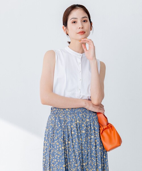 組曲（クミキョク）の「【洗える】ブラウスライクジャージーノースリーブ カットソー（Tシャツ/カットソー・レディース・ネイビー系/サックスブルー系/アイボリー系・2）」の2枚目の写真