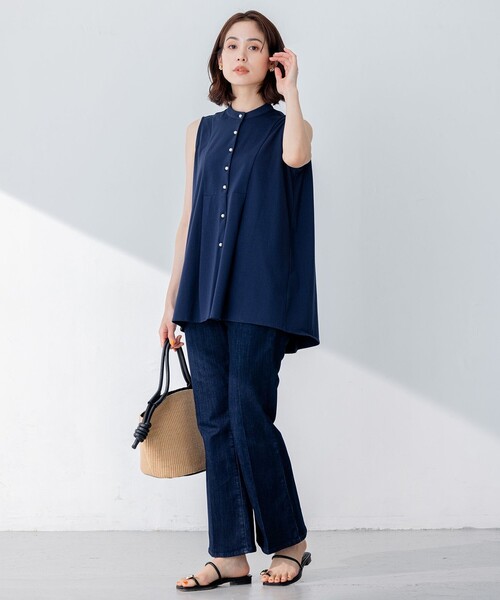 組曲（クミキョク）の「【洗える】ブラウスライクジャージーノースリーブ カットソー（Tシャツ/カットソー・レディース・ネイビー系/サックスブルー系/アイボリー系・2）」の12枚目の写真