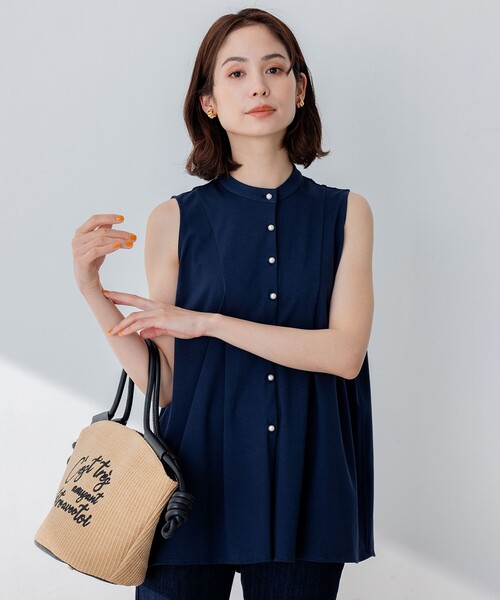 組曲（クミキョク）の「【洗える】ブラウスライクジャージーノースリーブ カットソー（Tシャツ/カットソー・レディース・ネイビー系/サックスブルー系/アイボリー系・2）」の15枚目の写真