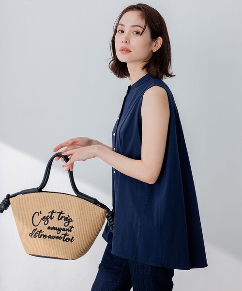 組曲（クミキョク）の「【洗える】ブラウスライクジャージーノースリーブ カットソー（Tシャツ/カットソー・レディース・ネイビー系/サックスブルー系/アイボリー系・2）」の16枚目の写真