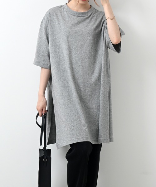 Felt-Maglietta(フェルトマリエッタ)の「サイドスリットコットンチュニックワンピ(Tシャツ/カットソー・レディース・ホワイト/グレー/ブラック/ライトベージュ・M-L/LL~3L/4L~5L)」の3枚目の写真