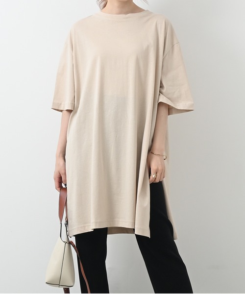 Felt-Maglietta(フェルトマリエッタ)の「サイドスリットコットンチュニックワンピ(Tシャツ/カットソー・レディース・ホワイト/グレー/ブラック/ライトベージュ・M-L/LL~3L/4L~5L)」の4枚目の写真