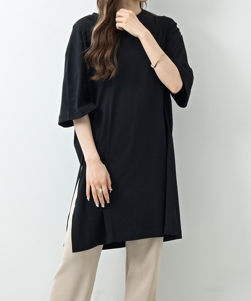 Felt-Maglietta(フェルトマリエッタ)の「サイドスリットコットンチュニックワンピ(Tシャツ/カットソー・レディース・ホワイト/グレー/ブラック/ライトベージュ・M-L/LL~3L/4L~5L)」の13枚目の写真