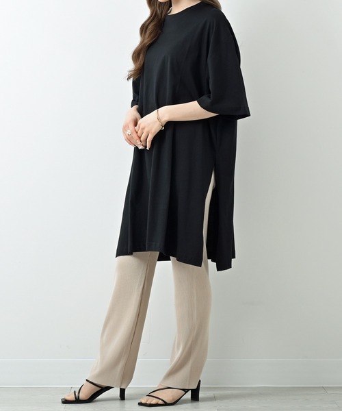 Felt-Maglietta(フェルトマリエッタ)の「サイドスリットコットンチュニックワンピ(Tシャツ/カットソー・レディース・ホワイト/グレー/ブラック/ライトベージュ・M-L/LL~3L/4L~5L)」の14枚目の写真