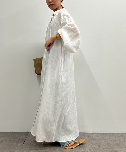 LOUNGEDRESS(ラウンジドレス)の「リネンシャツワンピース(シャツワンピース・レディース・オフホワイト/ピンク・FREE)」の3枚目の写真