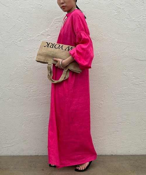 LOUNGEDRESS(ラウンジドレス)の「リネンシャツワンピース(シャツワンピース・レディース・オフホワイト/ピンク・FREE)」の6枚目の写真