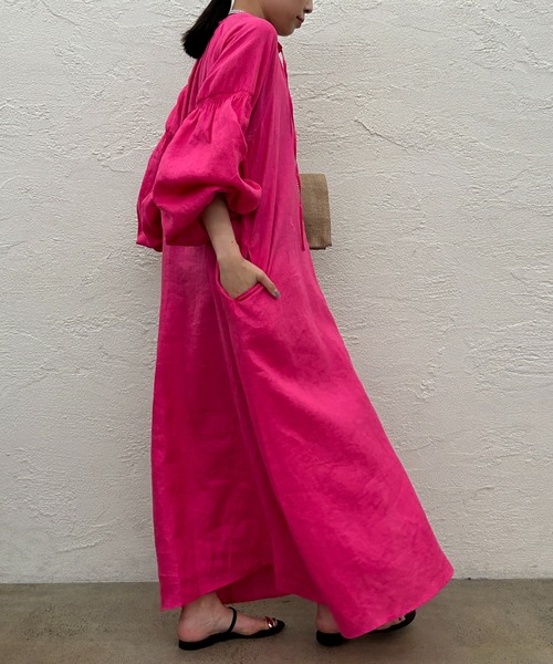 LOUNGEDRESS(ラウンジドレス)の「リネンシャツワンピース(シャツワンピース・レディース・オフホワイト/ピンク・FREE)」の9枚目の写真