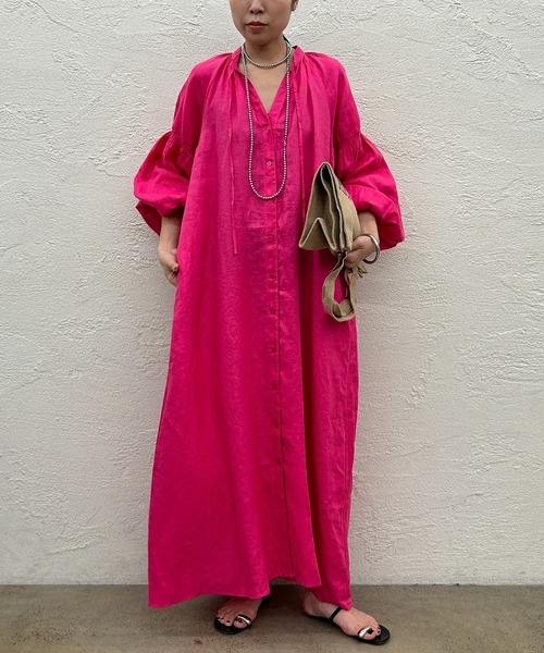 LOUNGEDRESS(ラウンジドレス)の「リネンシャツワンピース(シャツワンピース・レディース・オフホワイト/ピンク・FREE)」の12枚目の写真