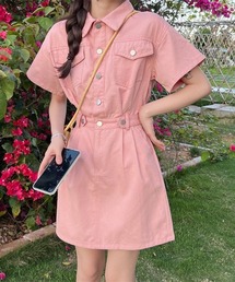 ウエストマーク半袖デニムミニワンピース