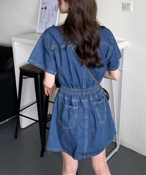 gossip!ロサンゼルス(ゴシップロサンゼルス)の「ウエストマーク半袖デニムミニワンピース(ワンピース・レディース・ライトブルー/ブルー/イエロー/ピンク・M/S/L)」の22枚目の写真