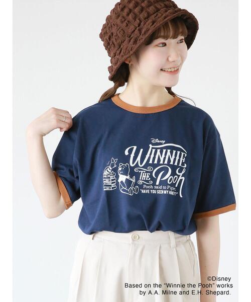 ehka sopo（エヘカソポ）の「【Disney】くまのプーさん/リンガーTシャツ（Tシャツ/カットソー・レディース・オフホワイト/キナリ/ネイビー・ﾌﾘ-）」の4枚目の写真