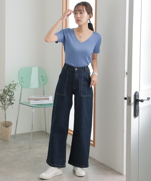 ElegChic(エレグシック)の「Vネックハーフスリーブサマーニット(ニット/セーター・レディース・グレイッシュベージュ/オフホワイト/ブルー/ブラック・M/XL/4L)」の13枚目の写真