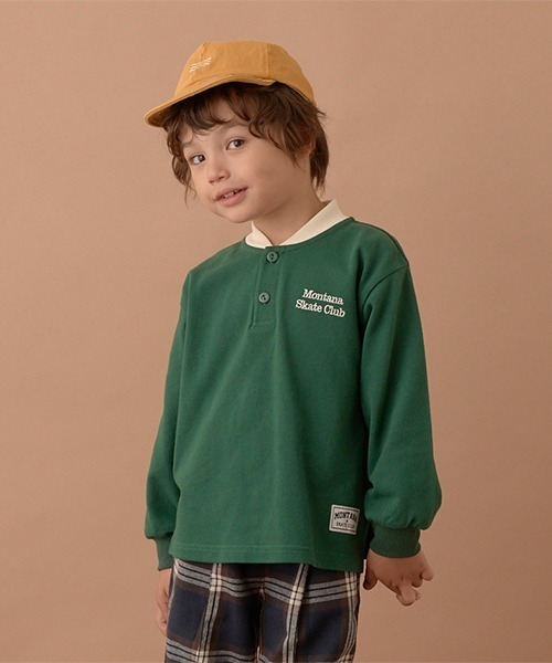 b・ROOM（ビールーム）の「スケーターラガーシャツ（Tシャツ/カットソー・キッズ・オートミール/ネイビー/モスグリーン・110cm/130cm/100cm/120cm/140cm/150cm）」の5枚目の写真