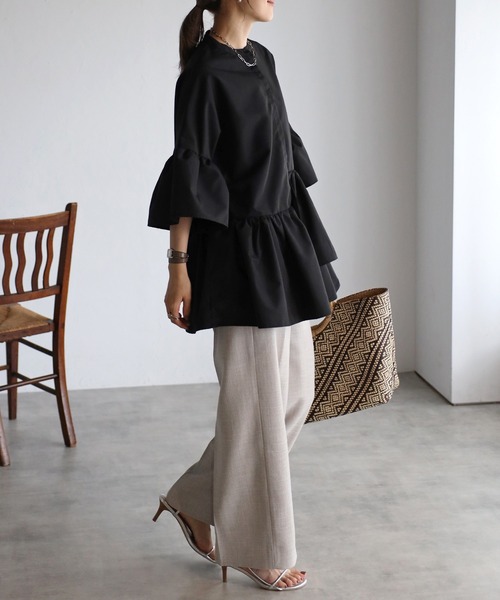 アシメフリルシャツ