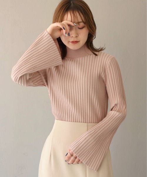 CLEIO（クレイオ）の「【CLEIO】二重臼ベルスリーブハイネックニット/DOUBLE MILL BELL SLEEVE HIGH NECK KNIT/986-10626（ニット/セーター・レディース・アイボリー/サックスブルー/ベージュ/ピンクベージュ/ライトグレー/ブラック・FREE）」の6枚目の写真