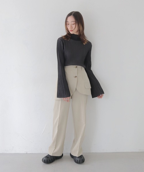 CLEIO（クレイオ）の「【CLEIO】二重臼ベルスリーブハイネックニット/DOUBLE MILL BELL SLEEVE HIGH NECK KNIT/986-10626（ニット/セーター・レディース・アイボリー/サックスブルー/ベージュ/ピンクベージュ/ライトグレー/ブラック・FREE）」の9枚目の写真