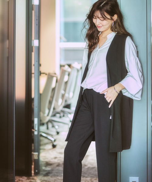 7days Life Styling（セブンデイズライフスタイリング）の「ジレロングタイプ（ベスト・レディース・ライトベージュ/ブラック・LL/L/M/S）」の3枚目の写真