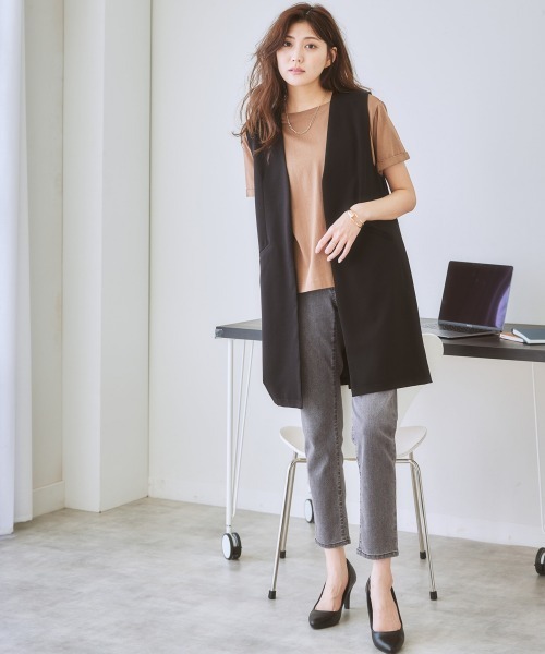 7days Life Styling（セブンデイズライフスタイリング）の「ジレロングタイプ（ベスト・レディース・ライトベージュ/ブラック・LL/L/M/S）」の6枚目の写真