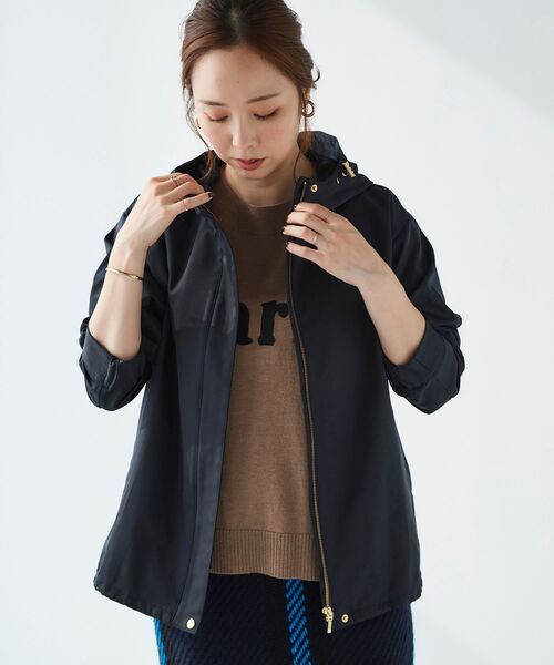 le.coeur blanc（ルクールブラン）の「ツイルストレッチフードブルゾン（ブルゾン・レディース・ブラック/ベージュ/カーキオリーブ・38）」の2枚目の写真